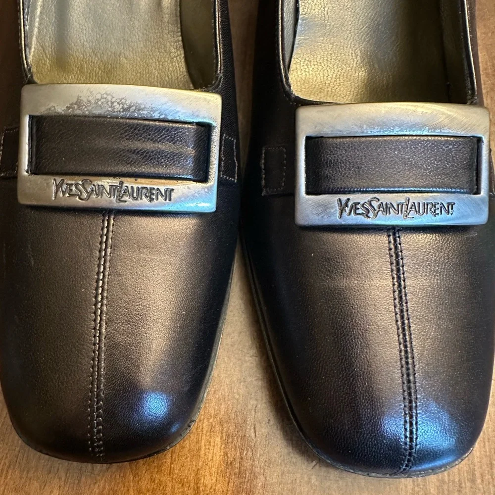Vtg Yves Saint Laurent Brown‎ Shine Pumps Buckle Leather Size 10 *READ* - Picture 2 of 12